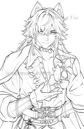 Line-art, Half-body, 1 Character