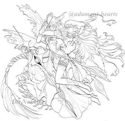 Line-art, Full-body, 2 Characters